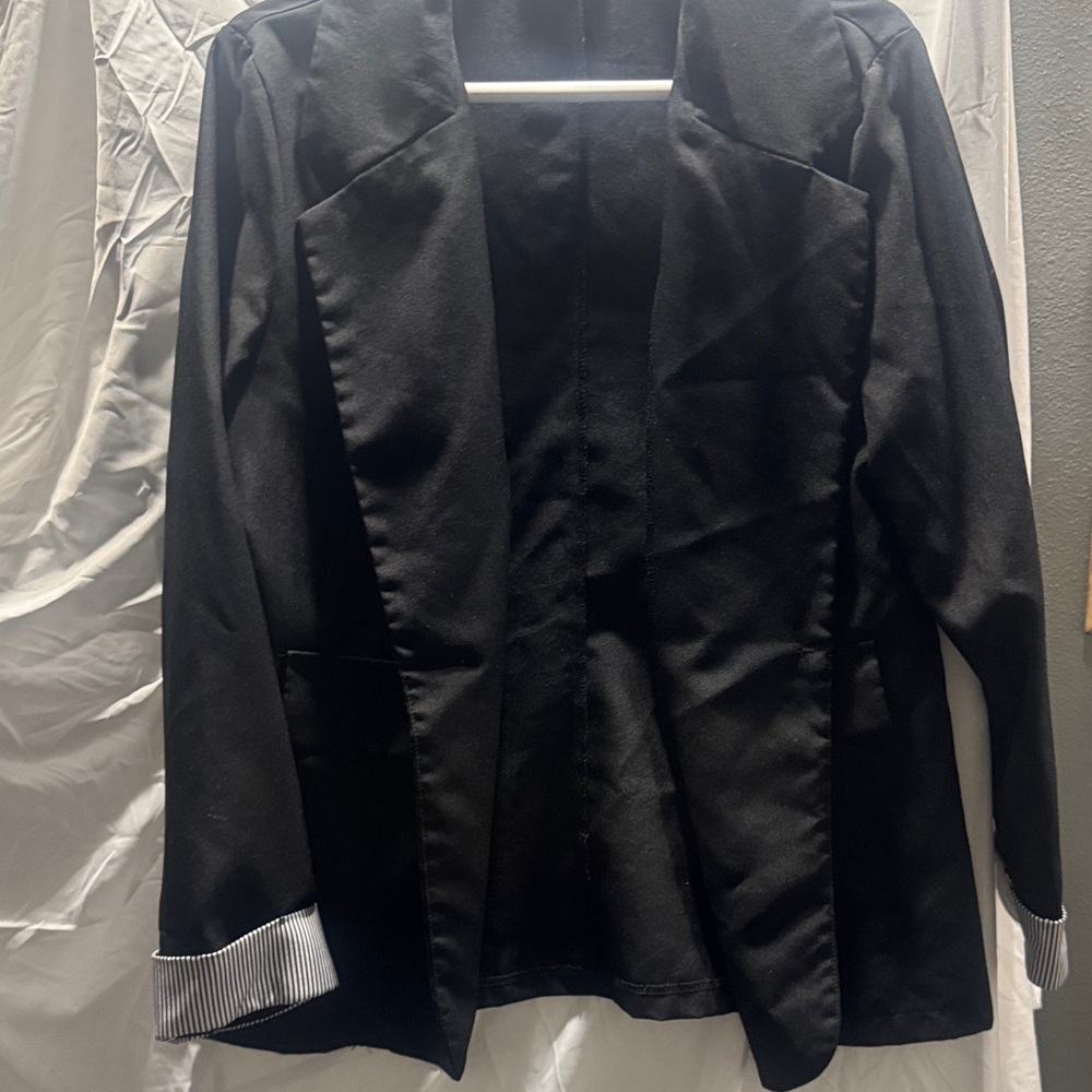 SHEIN Black Blazer with Striped Cuffs